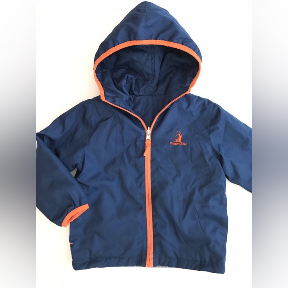 Rugged Bear Reversible Jacket Boys 7/8 Navy Blue Orange Zip Fleece Windbreaker